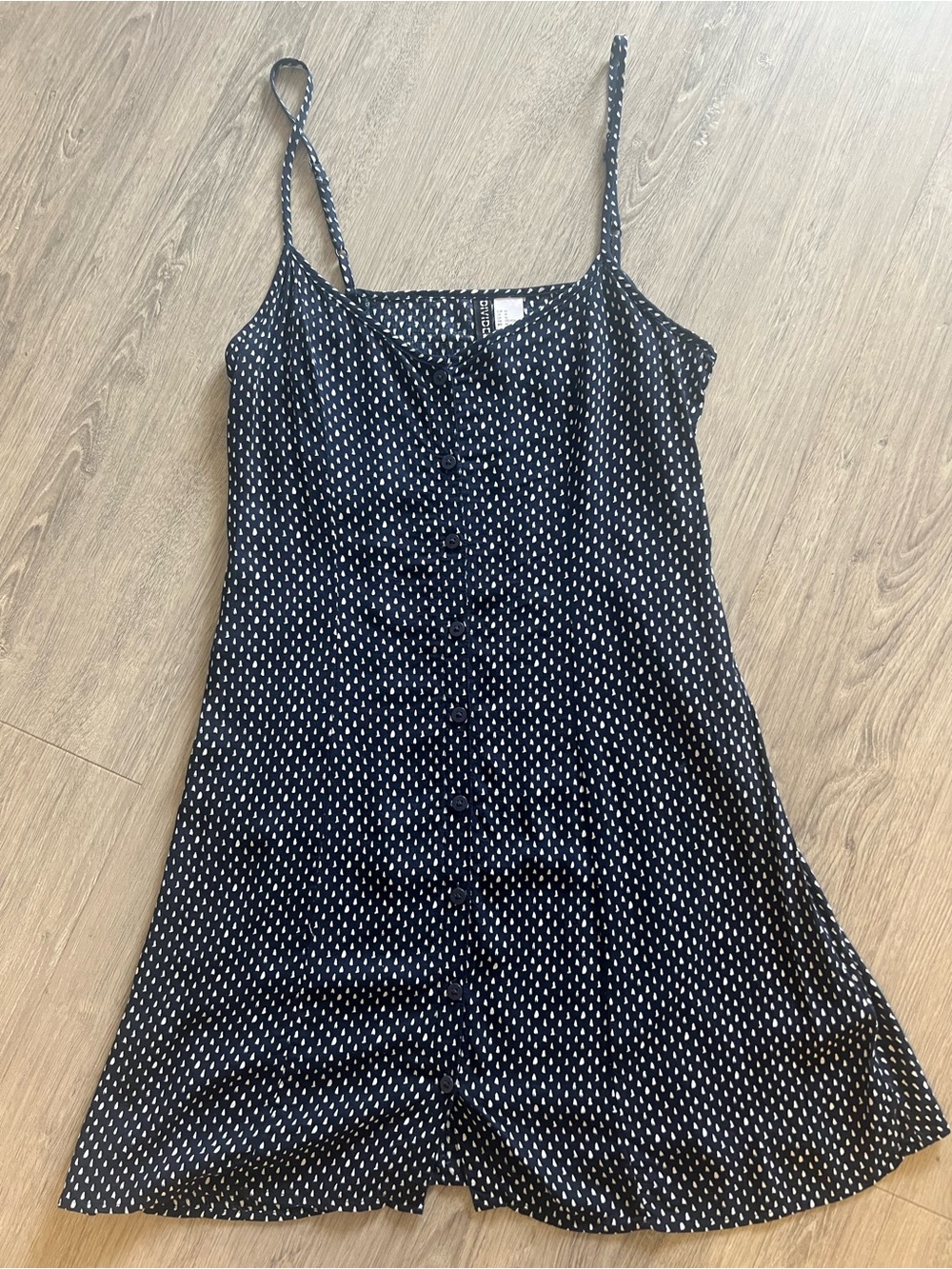 H&M Divided Blue White Polka Dot Button Front Mini Sundress Mens Size 10